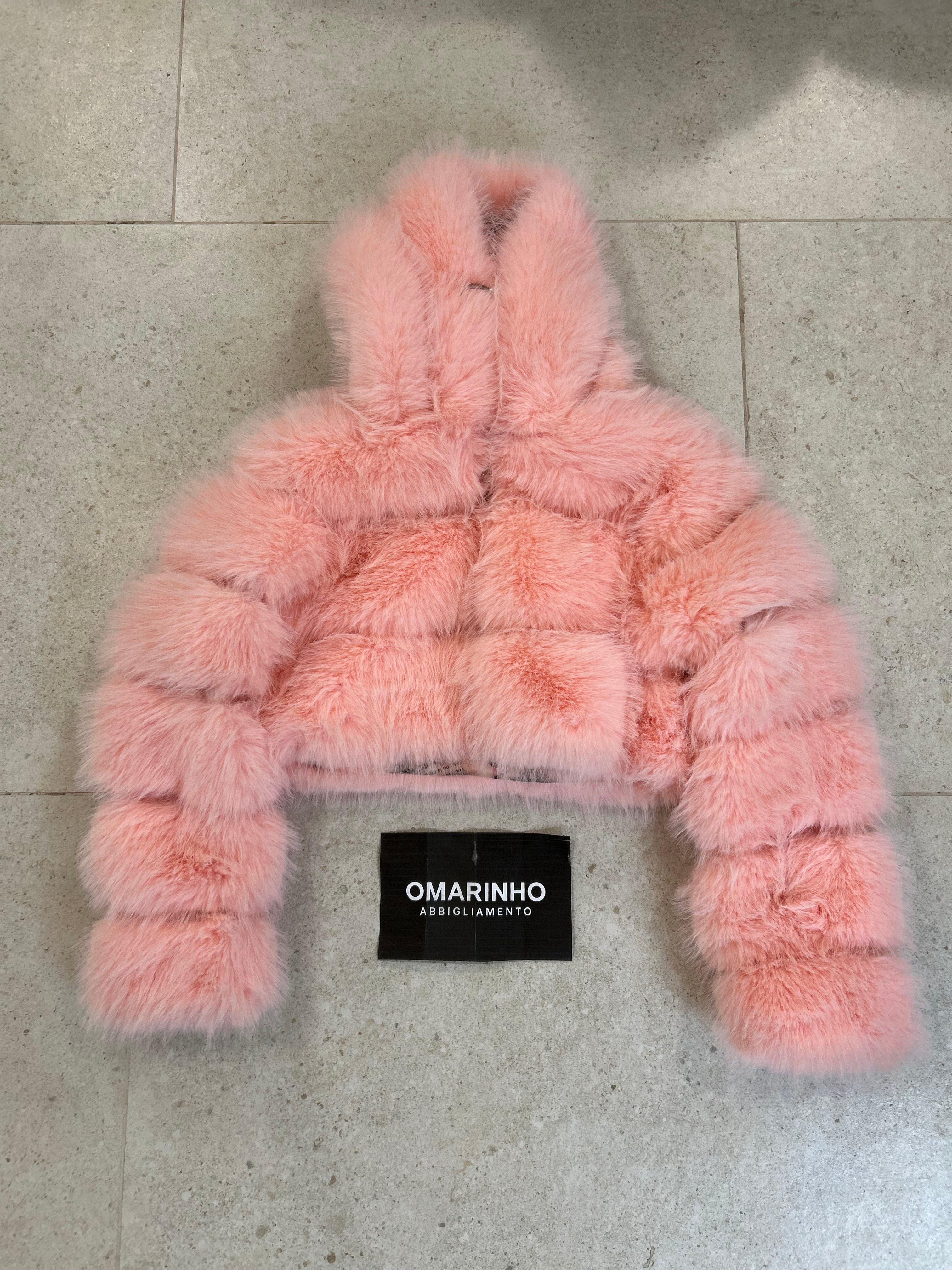 LUXURY FUR - Giacca Pelliccia Eco con Cappuccio Rosa Cropped