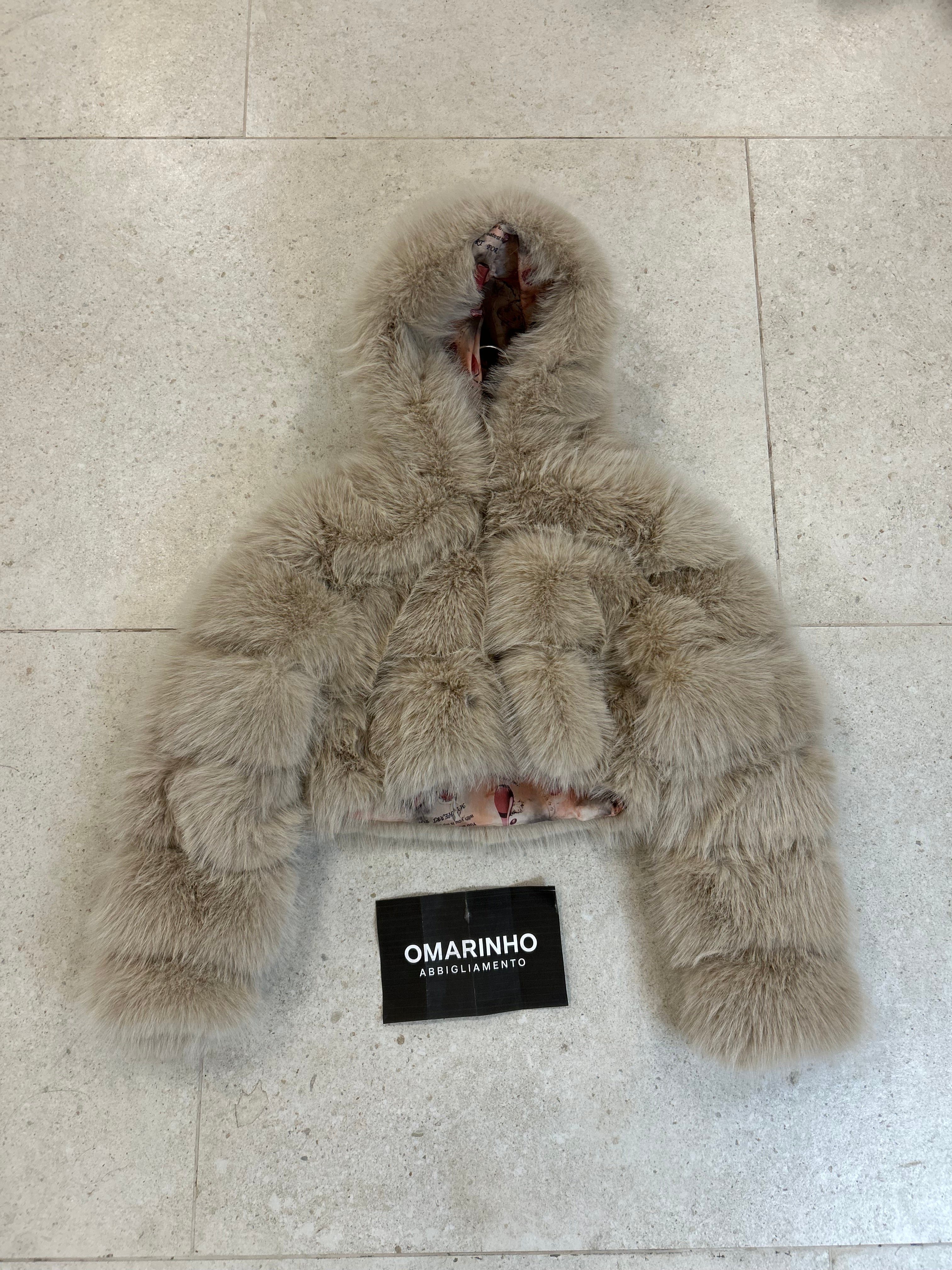 LUXURY FUR - Giacca Pelliccia Eco con Cappuccio Beige Cropped