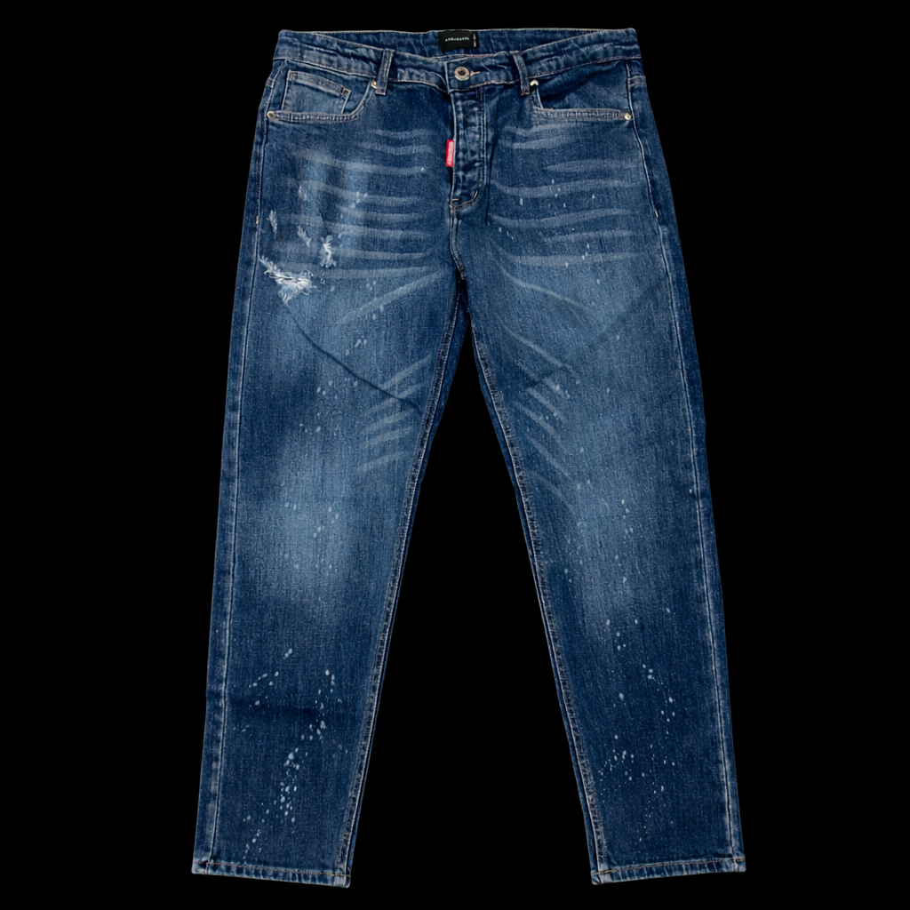 DSQUARED2 - Jeans Denim Blu Used con Dettagli Destroyed e Schizzi