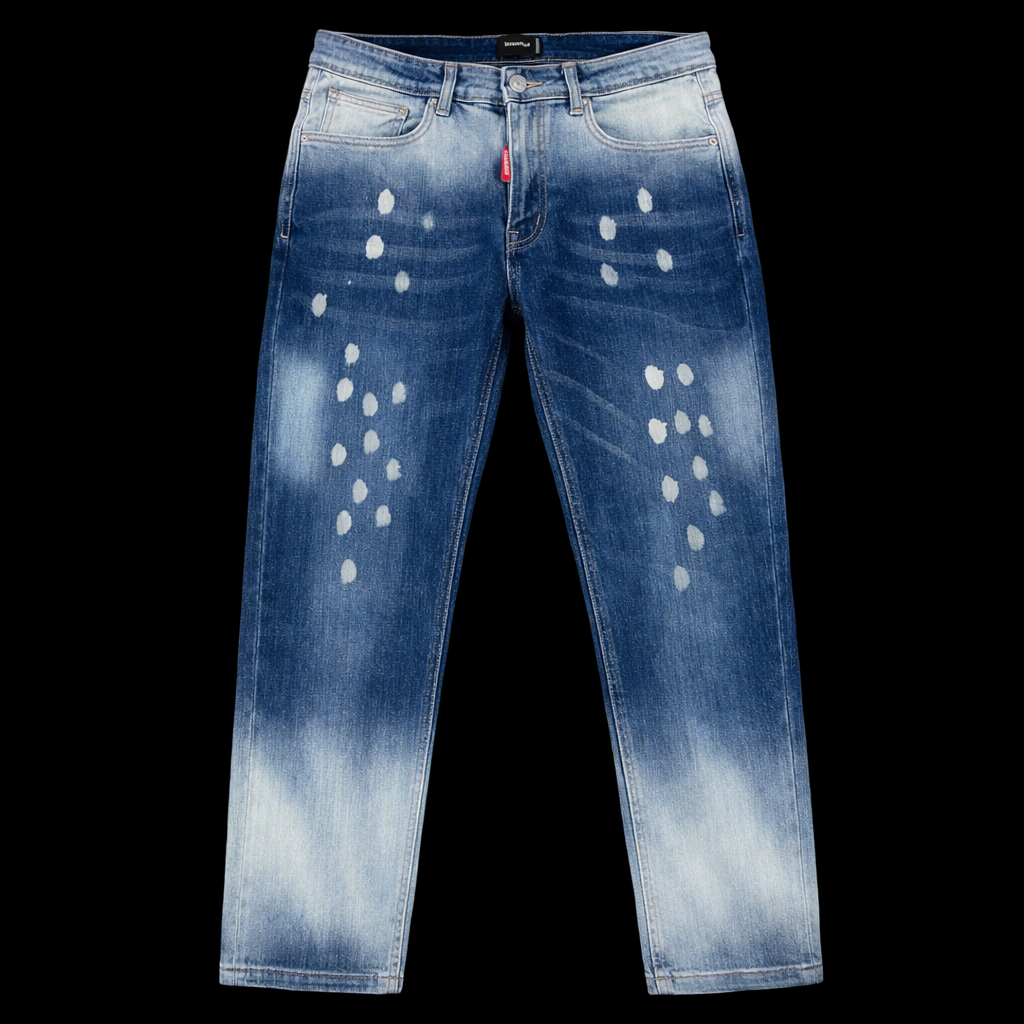 DSQUARED2 - Jeans Denim Blu Effetto Used con Schizzi Bianchi